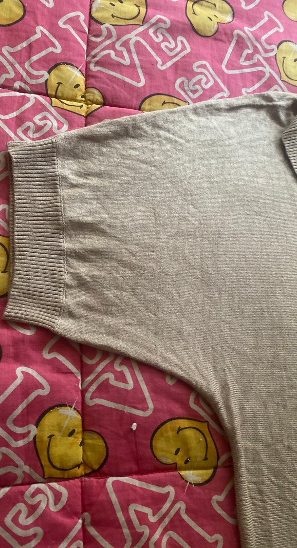 Düğmeli Bej Kısa Kollu Kadın Kazak - Görsel 4