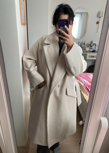 Bej Oversize Yünlü Kaban