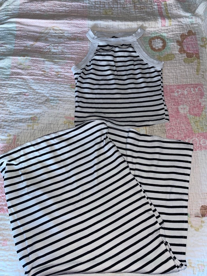 Çizgili etek crop takım - Görsel 2