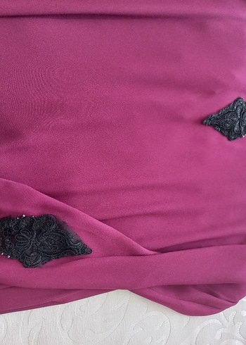 Bordo Nakışlı Uzun Kadın Abiye Elbise