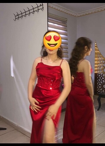 s Beden Kırmızı saten abiye