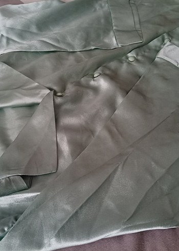 Gri Kadın Midi Saten Pijama Takımı - Görsel 5