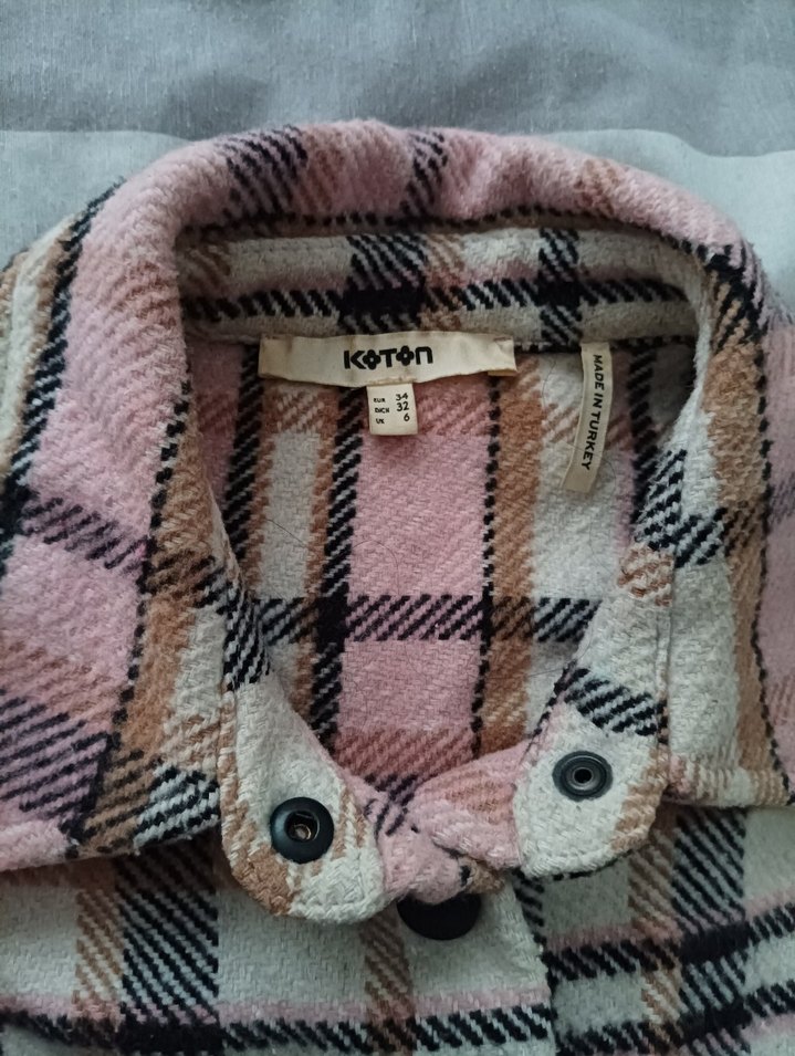 Pembe Ekose Düğmeli Kadın Gömlek - Görsel 2