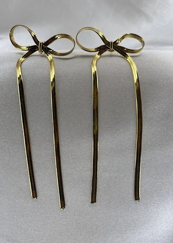 Gold İtalyan Zincir Fiyonk Detaylı Küpe - Görsel 2