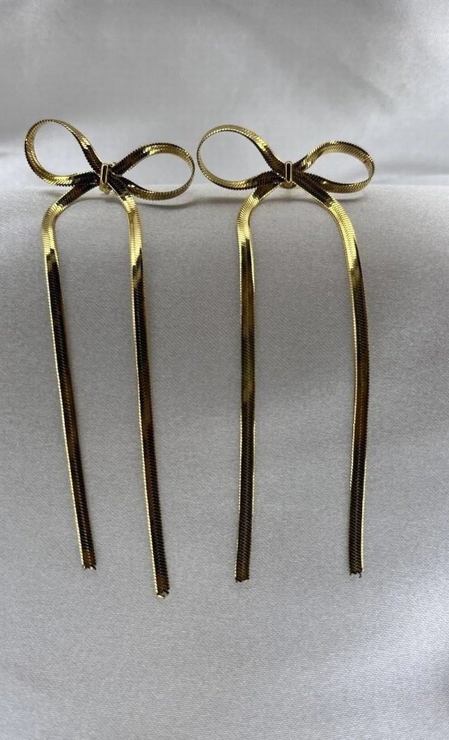 Gold İtalyan Zincir Fiyonk Detaylı Küpe - Görsel 2