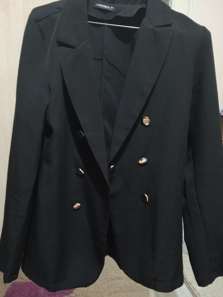 Düğmeli Siyah Kadın Blazer Ceket - Görsel 4