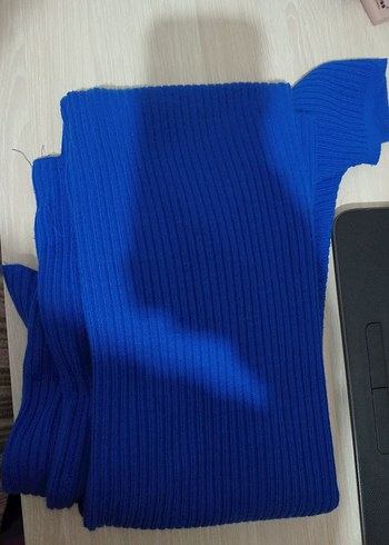 Uzun Mavi Tesettür Triko Elbise - Görsel 3