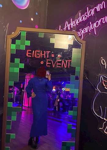 Uzun Mavi Tesettür Triko Elbise - Görsel 5