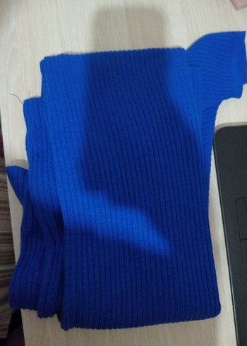 Uzun Mavi Tesettür Triko Elbise - Görsel 4