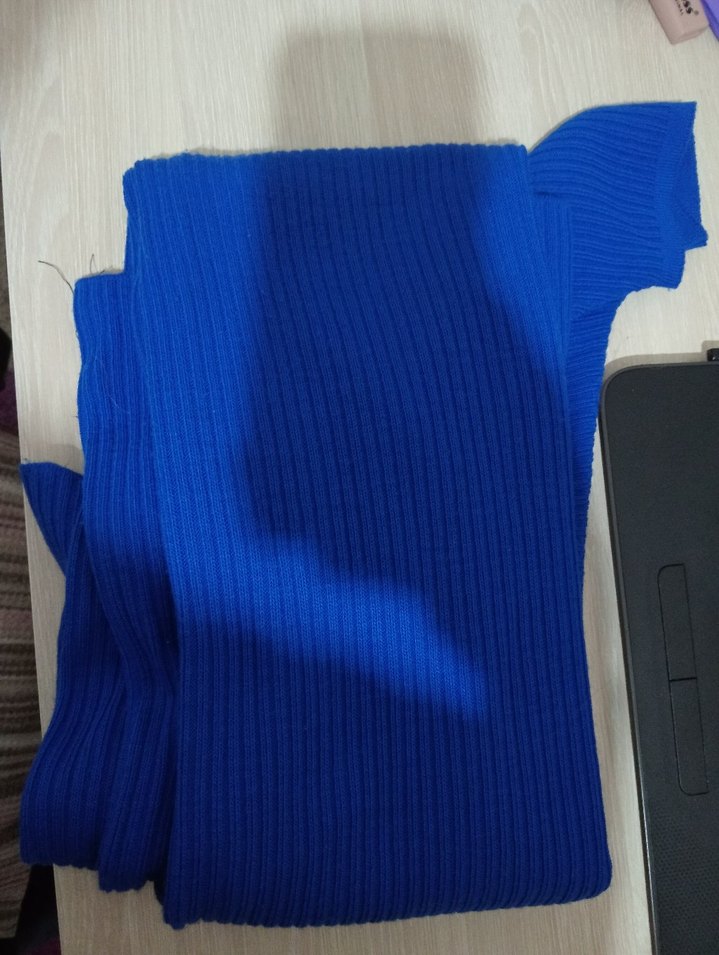 Uzun Mavi Tesettür Triko Elbise - Görsel 3