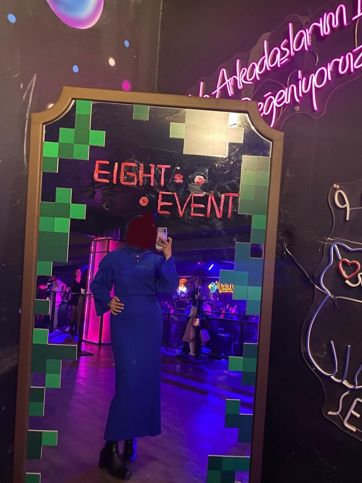 Uzun Mavi Tesettür Triko Elbise - Görsel 5