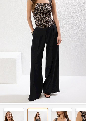 Leopar Desenli Drapeli Straplez Bluz - Görsel 2