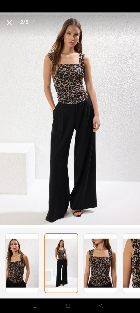 Leopar Desenli Drapeli Straplez Bluz - Görsel 2