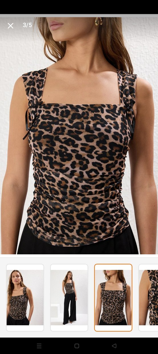 Leopar Desenli Drapeli Straplez Bluz - Görsel 3