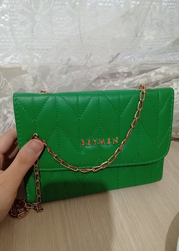 Zincir Detaylı Yeşil Deri El Çantası - Görsel 2