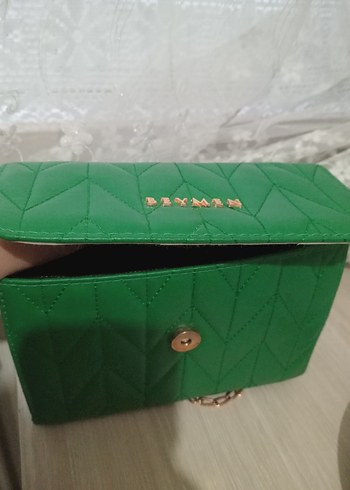 Zincir Detaylı Yeşil Deri El Çantası - Görsel 4