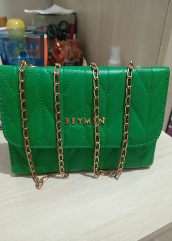 Zincir Detaylı Yeşil Deri El Çantası - Görsel 8
