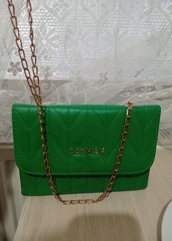 Zincir Detaylı Yeşil Deri El Çantası - Görsel 7