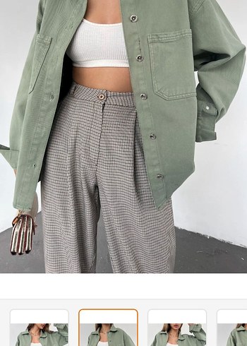 Düğmeli Yeşil Kadın Kot Ceket - Görsel 3