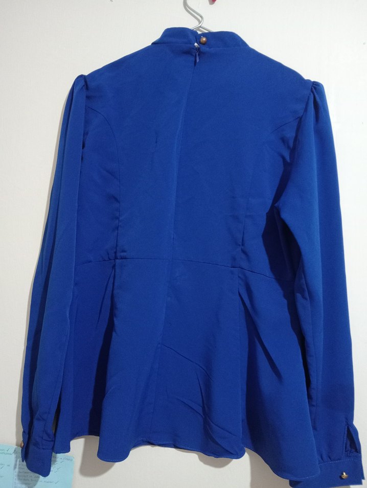 Broş Detaylı Saks Mavisi Kadın Gömlek - Görsel 5