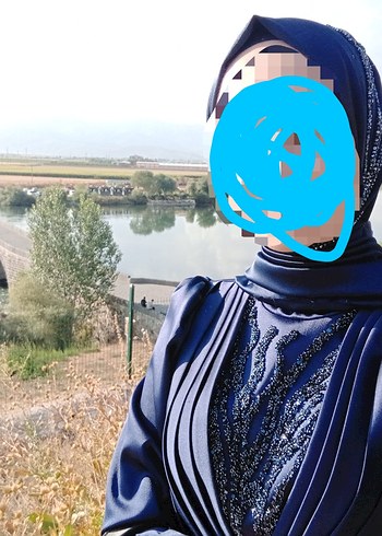 38 Beden Kadın Lacivert Drapeli Uzun Abiye Elbise