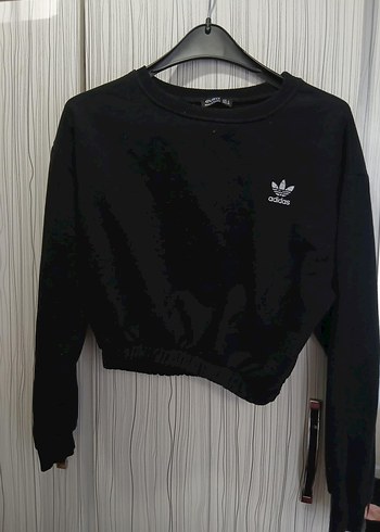 Siyah Adidas Baskılı Kadın Sweatshirt