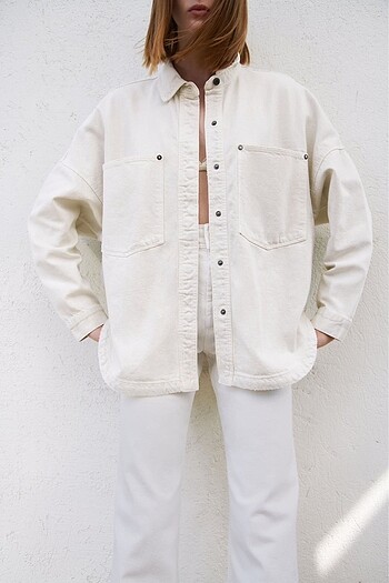 m Beden beyaz Renk zara krem bej oversize kot ceket