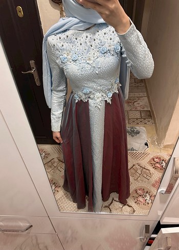 Nakışlı Uzun Kol Bohem Abiye Elbise - Görsel 4