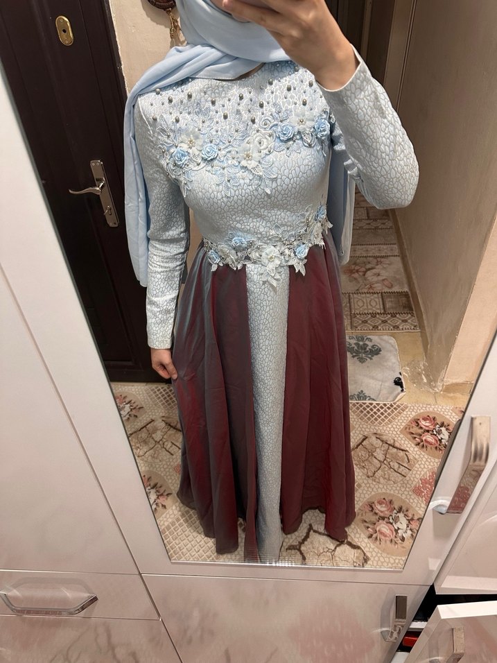 Nakışlı Uzun Kol Bohem Abiye Elbise - Görsel 4