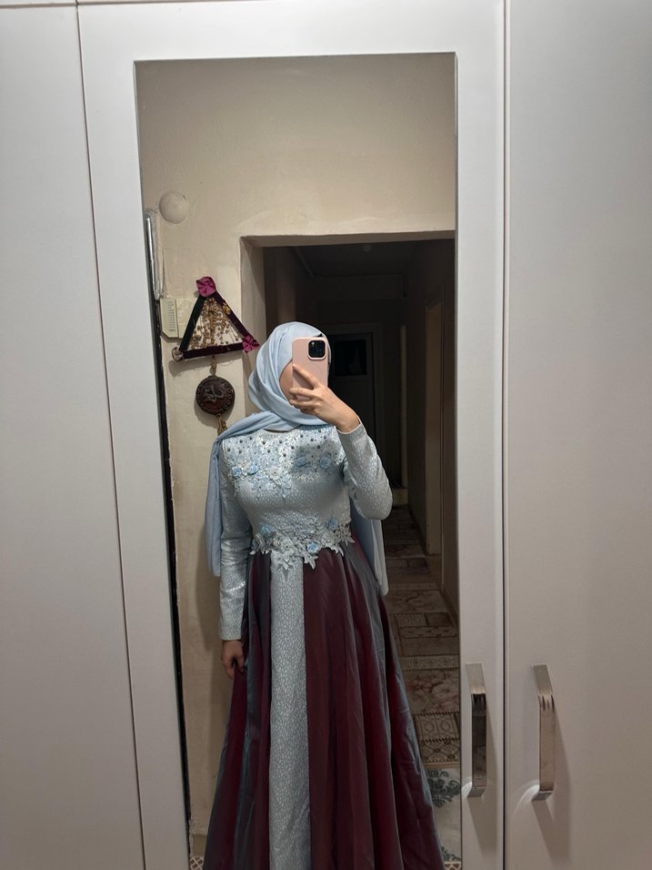 Nakışlı Uzun Kol Bohem Abiye Elbise - Görsel 5