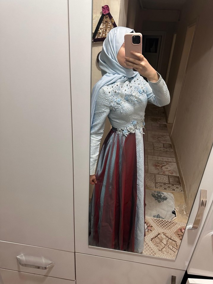 Nakışlı Uzun Kol Bohem Abiye Elbise - Görsel 2