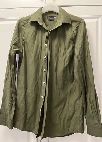 Düğmeli Khaki Keten Erkek Gömlek - Görsel 2