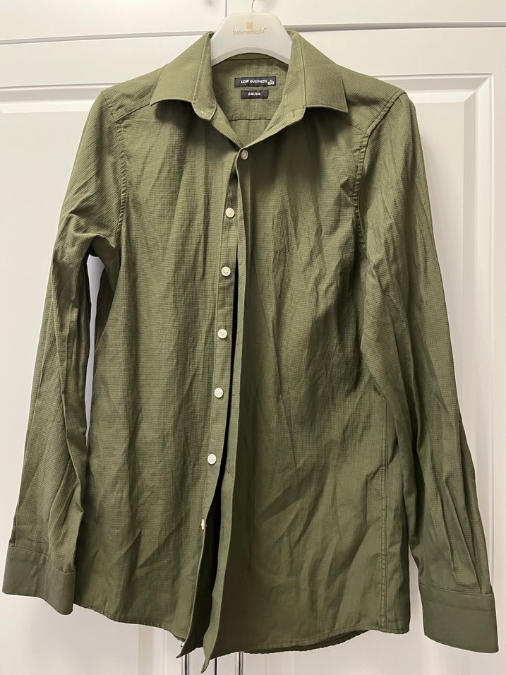 Düğmeli Khaki Keten Erkek Gömlek - Görsel 2