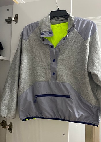Gri Erkek Düğmeli Yüksek Yakalı Sweatshirt