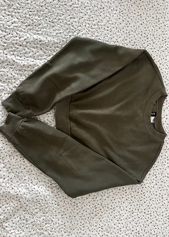 Kadın Haki Renk Crop Sweatshirt