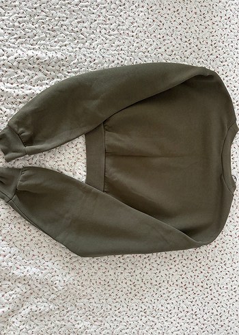 xs Beden Kadın Haki Renk Crop Sweatshirt