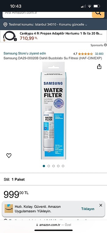Samsung buzdolabı su sebil filtresi