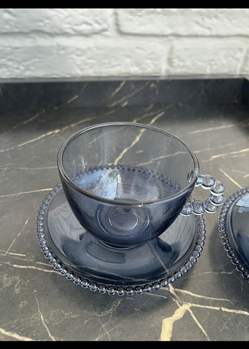 Mavi Gri Cam Fincan ve Tabak Seti - Görsel 2