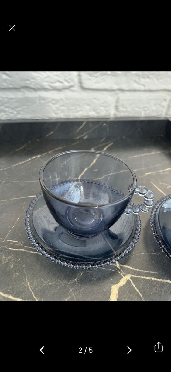 Mavi Gri Cam Fincan ve Tabak Seti - Görsel 2