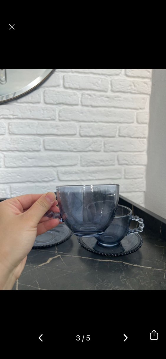 Mavi Gri Cam Fincan ve Tabak Seti - Görsel 3