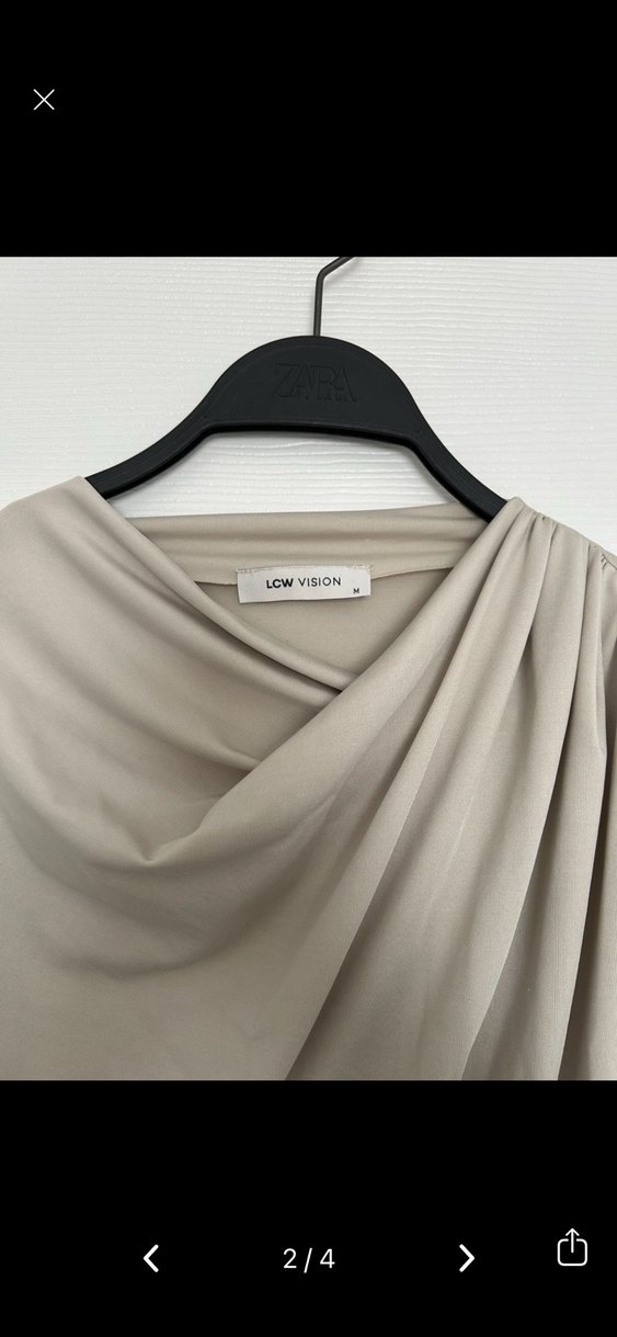 Bej Drapeli Uzun Kollu Kadın Bluz - Görsel 2