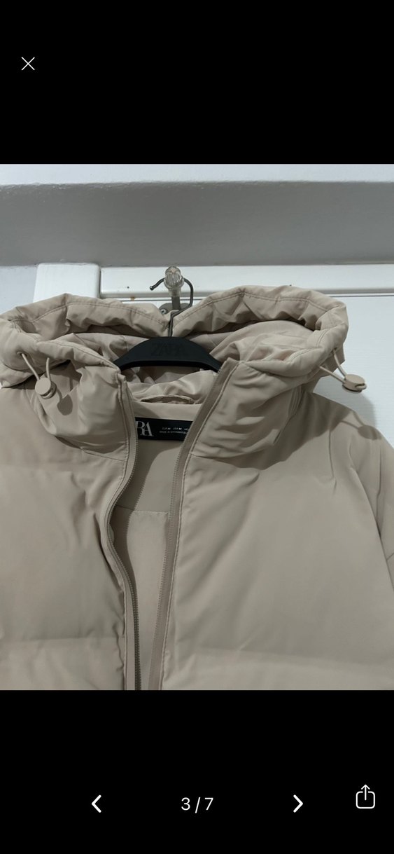 Zara Bej Kadın Şişme Kaban, Yüksek Yaka, Midi Boy - Görsel 3