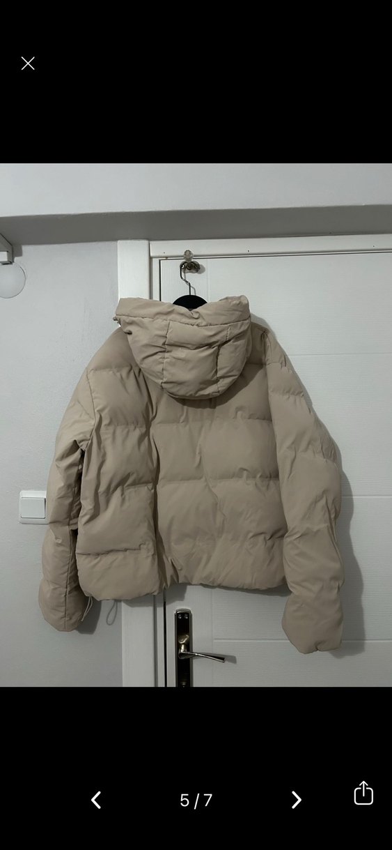 Zara Bej Kadın Şişme Kaban, Yüksek Yaka, Midi Boy - Görsel 5