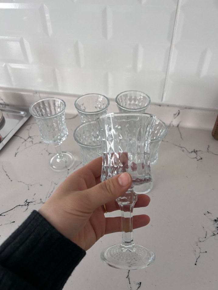 Desenli Ayaklı 6'lı Cam Bardak Seti - Görsel 2