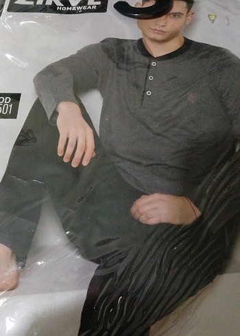 Erkek Siyah Uzun Kollu Pamuklu Pijama Takımı - Görsel 2