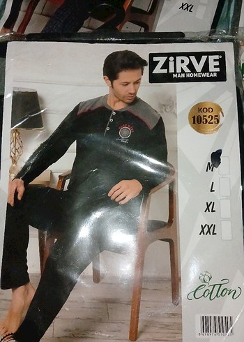 Erkek Siyah Uzun Kollu Pamuklu Pijama Takımı - Görsel 6
