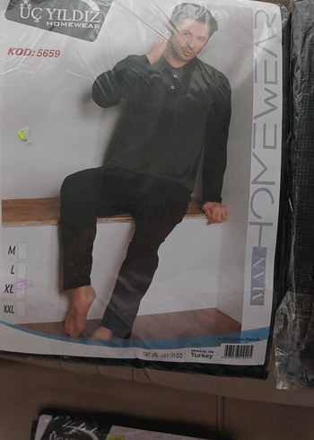 Düğmeli Siyah Erkek Pijama Takımı - Görsel 4