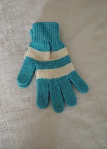 Turkuaz Beyaz Çizgili Kız Eldiveni - Görsel 2