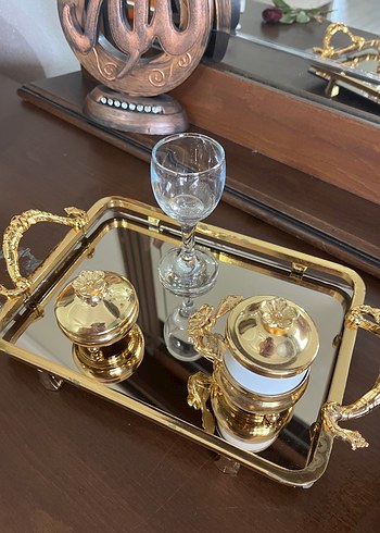  Beden altın Renk Damat kahvesi ve yüzük tepsisi