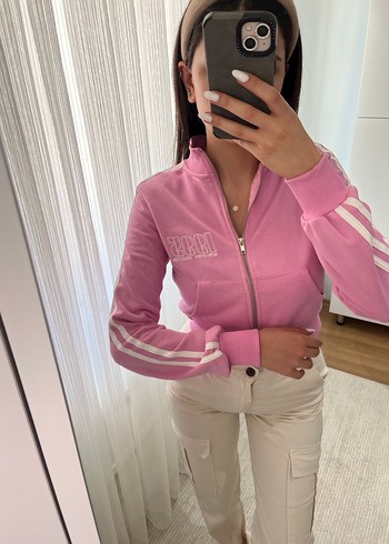 Etiketli Pembe Fermuarlı Yüksek Yakalı Kadın Eşofman Üstü - Görsel 3